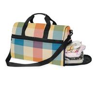 Bolsas de fin de semana para mujer, diseño a cuadros de búfalo colorido, bolsa de viaje con compartimento para zapatos, Flores de pensamiento verde_2, 20.5×13.6×10 inches