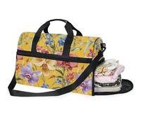 Bolsas de fin de semana para mujer, diseño de flores amarillas, bolsa de viaje con compartimento para zapatos, Flores de pensamiento amarillo_2, 20.5×13.6×10 inches