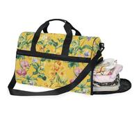 Bolsas de fin de semana para mujer, diseño de flores amarillas, bolsa de viaje con compartimento para zapatos, Flores de pensamiento amarillo_3, 20.5×13.6×10 inches