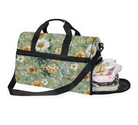 Bolsas de fin de semana para mujer, diseño de flores, bolsa de viaje para mujer, bolsa de viaje con compartimento para zapatos, color verde, Flores de pensamiento verde_4, 20.5×13.6×10 inches