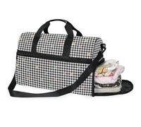 Bolsas de fin de semana para mujer, diseño de pata de gallo a cuadros, bolsa de viaje para mujer, bolsa de noche con compartimento para zapatos, Flores de pensamiento verde_2, 20.5×13.6×10 inches