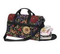 Bolsas de fin de semana para mujer, elegantes flores, bolsa de viaje con compartimento para zapatos, color negro, Elegant Flowers Black_1, 20.5×13.6×10 inches