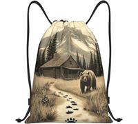 Bolsas De Gimnasia Un Oso Pardo Se Acerca A Una Cabaña De Troncos Mochila Deportiva Unisex Bolsas De Cuerdas Hidrófugo Mochila De Cuerdas para Gimnasio Deporte Tiempo Libre 36X42Cm