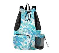 Bolsas de gimnasio con cordón, bolsa deportiva para gimnasio con soporte para botella de agua, bolsa de cuerda, impermeable, acuarela, abstracto, azul líquido