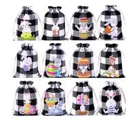 Bolsas de golosinas de conejo de Pascua, bolsa con cordón de conejo - Bolsas de regalo de Pascua Juego de 12 | Bolsas de regalo con cordón pequeño para joyas, bolsas de regalo para fiesta de marido