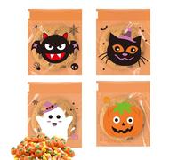 Bolsas de golosinas de Halloween, bolsas de celofán de Halloween con calcomanías para dulces de galletas, bolsas de aperitivos de Halloween de 4 x 4 pulgadas, 100 bolsas de galletas, bolsas de celofán
