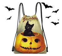 Bolsas De Golosinas De Halloween - Halloween Draw String Goodies Bolsas | Cat Negro en Bolsa De Desejo De Pulmación | Bolsas De Dulces De Truco O Trato | Gran Saco De Cordón De Poliéster | Bolsa De Re