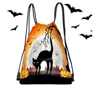 Bolsas De Golosinas De Halloween - Halloween Draw String Goodies Bolsas | Cat Negro en Bolsa De Desejo De Pulmación | Bolsas De Dulces De Truco O Trato | Gran Saco De Cordón De Poliéster | Bolsa De Re