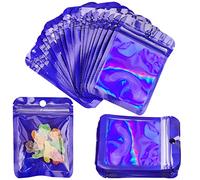 Bolsas de lámina de mylar,100 unids Resellable Food Bolsas de almacenamiento de alimentos Bolsas de envasado holográfico Bolsas de lámina plana de café Galletas al aire libre Joyería (7.5x10cm, Blue)