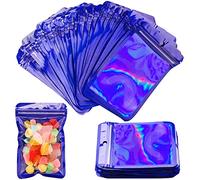 Bolsas de lámina de mylar,100 unids Resellable Food Bolsas de almacenamiento de alimentos Bolsas de envasado holográfico Bolsas de lámina plana de café Galletas al aire libre Joyería (8.5*13cm, Blue)