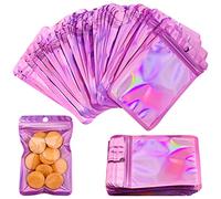 Bolsas de lámina de mylar,100 unids Resellable Food Bolsas de almacenamiento de alimentos Bolsas de envasado holográfico Bolsas de lámina plana de café Galletas al aire libre Joyería (8.5*13cm, Pink)
