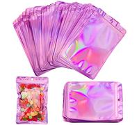 Bolsas de lámina de mylar,100 unids Resellable Food Bolsas de almacenamiento de alimentos Bolsas de envasado holográfico Bolsas de lámina plana de café Galletas al aire libre Joyería (12*18cm, Pink)