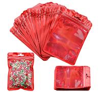 Bolsas de lámina de mylar,100 unids Resellable Food Bolsas de almacenamiento de alimentos Bolsas de envasado holográfico Bolsas de lámina plana de café Galletas al aire libre Joyería (10 * 15cm, Red)