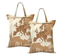 Bolsas de lavandería impermeables de viaje, diseño de mapa continental europeo, color marrón, para playa, piscina, con asa, 2 unidades