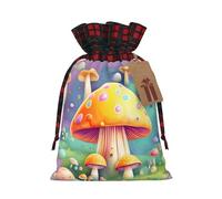 Bolsas de lino con cordón ajustable Fantasy Dream Mushroom Colorblock, ideales para decorar fiestas navideñas.