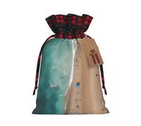 Bolsas de lino con diseño de vista aérea de la playa con cordón, bolsas de regalo, bolsas de regalo de Navidad, vacaciones, regalos