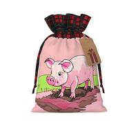 Bolsas de lino con estampado de cerdito rosa M con cordón, bolsas de regalo, bolsas de regalo de Navidad, regalos de fiesta