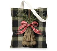 Bolsas de lona a cuadros, diseño rústico de granja, bolsas de compras reutilizables, ligeras, lavables, ecológicas, para gimnasio, viajes, playa, 13 x 15 pulgadas