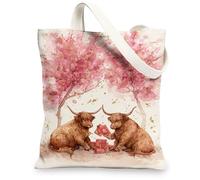 Bolsas de lona artísticas, bolsas de comestibles reutilizables con patrón de ganado de las tierras altas, bolsas de lona ligeras y lavables con correa de hombro para gimnasio, viajes al aire libre