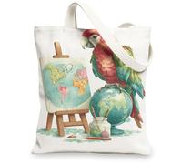 Bolsas de lona artísticas, coloridas bolsas de compras ecológicas, diseño de mapa del mundo de loros, vibrantes, ligeras, lavables, Blanco, 13x15 Inch