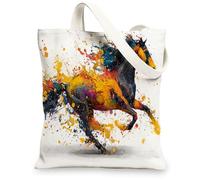 Bolsas de lona artísticas con diseño de caballo vibrante, reutilizables, ligeras y lavables, con correa para el hombro, Blanco, 13x15 Inch