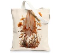 Bolsas de lona artísticas con diseño floral, bolsas de comestibles reutilizables con patrón de plantas vintage, ligeras y lavables con correa de hombro B, Beige, 13x15 Inch