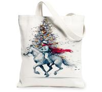 Bolsas de lona artísticas de caballo, bolsas de compras reutilizables con diseño floral vintage, ligeras y lavables con correa para el hombro, Blanco, 13x15 Inch