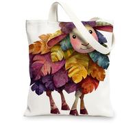 Bolsas de lona coloridas de ovejas, con patrón artístico de ovejas, bolsas de comestibles reutilizables, ligeras y lavables con correa de hombro B, Con color, 13x15 Inch