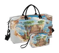 Bolsas de lona con bolsa de aseo para viajes de negocios, juego de 2 piezas, ilusión óptica 3D, isla de puente de madera