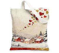 Bolsas de lona con corazones de Navidad, estilo rústico de pueblo, ligeras, lavables, decorativas, ecológicas, S, Rojo, 13x15 Inch