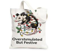 Bolsas de lona con diseño de animales navideños, bolsas de comestibles reutilizables con bonito diseño de zarigüeya, ligeras y lavables, con correa para el hombro, Blanco, 13x15 Inch