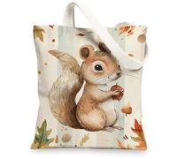 Bolsas de lona con diseño de ardilla, bolsas de compras reutilizables con bonito diseño de animales, ligeras, lavables, ecológicas, para hombro, Natural, 13x15 Inch