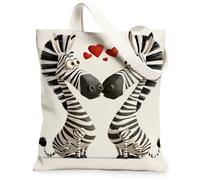 Bolsas de lona con diseño de caballo a rayas, con bonito patrón de animales, reutilizables, divertidas, para el día de San Valentín, ligeras, lavables, Blanco, 13x15 Inch