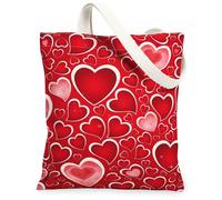 Bolsas de lona con diseño de corazón, bolsas de comestibles reutilizables con diseño de amor romántico, para invierno, vintage, chic, ligeras, lavables, Rojo, 13x15 Inch