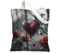 Bolsas de lona con diseño de corazón, bolsas reutilizables para comestibles, vintage, ligeras, lavables, para viajes, compras, Rojo, 13x15 Inch