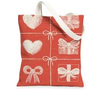 Bolsas de lona con diseño de corazón de San Valentín, bolsas de comestibles reutilizables, vintage, rústicas, ligeras, lavables, correa de hombro, Rojo, 13x15 Inch