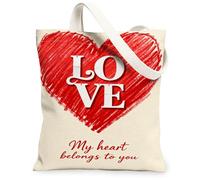 Bolsas de lona con diseño de corazón romántico, reutilizables, para el día de San Valentín, ligeras, lavables, Rojo, 13x15 Inch