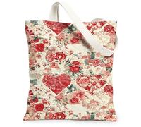 Bolsas de lona con diseño de corazón vintage, reutilizables, ligeras y lavables, con correa para el hombro para Shoppi, Rojo, 13x15 Inch