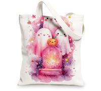 Bolsas de lona con diseño de fantasmas adorables, reutilizables, ligeras y lavables con correa para el hombro, Blanco, 13x15 Inch