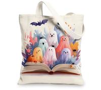 Bolsas de lona con diseño de fantasmas adorables y reutilizables para comestibles, ligeras, lavables, con correa para el hombro, para gimnasio, viajes, playa, picnic, 13 x 15 pulgadas
