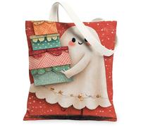 Bolsas de lona con diseño de fantasmas de Halloween, bolsas de compras reutilizables con bonito patrón de personajes, ligeras y lavables con correa para, Rojo, 13x15 Inch