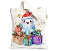 Bolsas de lona con diseño de fantasmas de Navidad, bolsas de comestibles reutilizables con bonito patrón navideño, lona ligera y lavable para viajes, Blanco, 13x15 Inch