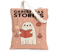 Bolsas de lona con diseño de fantasmas de Navidad, bolsas de compras reutilizables, ligeras y lavables, correa para el hombro C, Melocotón, 13x15 Inch