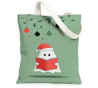 Bolsas de lona con diseño de fantasmas navideños, adorables bolsas de comestibles reutilizables, ligeras y lavables para el hombro, Verde, 13x15 Inch
