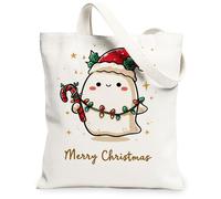 Bolsas de lona con diseño de fantasmas navideños, reutilizables, divertidas para invierno, ligeras, lavables, Blanco, 13x15 Inch