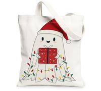 Bolsas de lona con diseño de fantasmas navideños, reutilizables, ligeras y lavables, correa para el hombro C, Blanco, 13x15 Inch