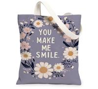 Bolsas de lona con diseño de flores vintage, reutilizables, ligeras y lavables, con correa de hombro para viajes, Violeta, 13x15 Inch