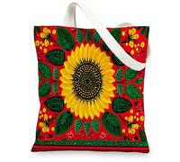 Bolsas de lona con diseño de girasol, bolsas de compras reutilizables con estampado floral colorido, bohemias, ligeras, lavables, con hombro, talla S, Rojo -, 13x15 Inch