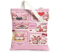Bolsas de lona con diseño de gnomo de San Valentín, adorable diseño de poción de amor, bolsas de comestibles reutilizables, ligeras y lavables con correa para el hombro, Melocotón, 13x15 Inch