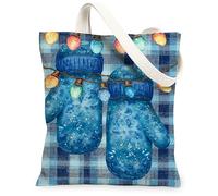 Bolsas de lona con diseño de manoplas azules, bolsas de comestibles reutilizables con patrón de vacaciones, ligeras y lavables, con correa de hombro para ir de compras, al aire libre, viajes, 13 x 15